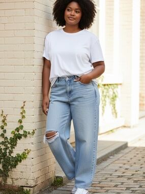 wild fable Light Blue Boyfriend Jeans with Knee Rip